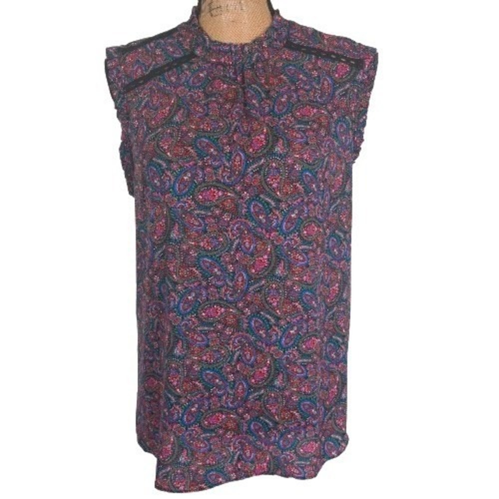LOFT Multicolor Paisley Sleeveless Ruffle Neck Blouse Mixed Media Size Medium
